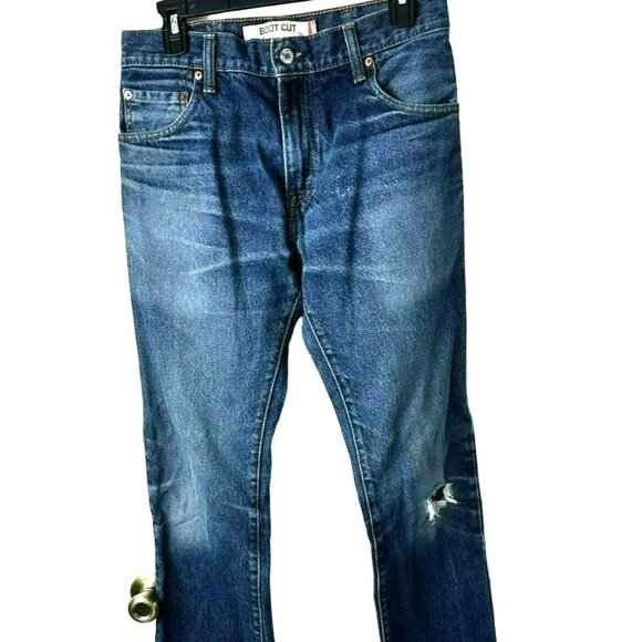 Levis Boys 517 Bootcut 30x32 Straight Legs Blue Distressed Denim Jeans - Picture 3 of 9